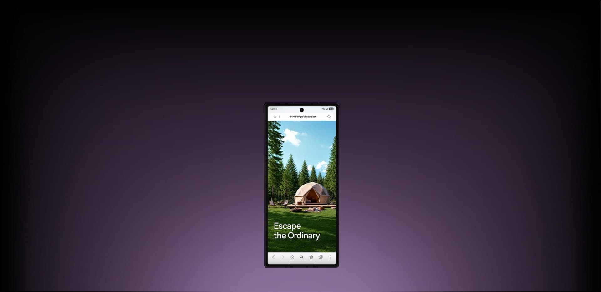 Galaxy Z Fold8 Ultra berdiri setengah terbuka memperlihatkan engsel dan bodinya yang tipis
