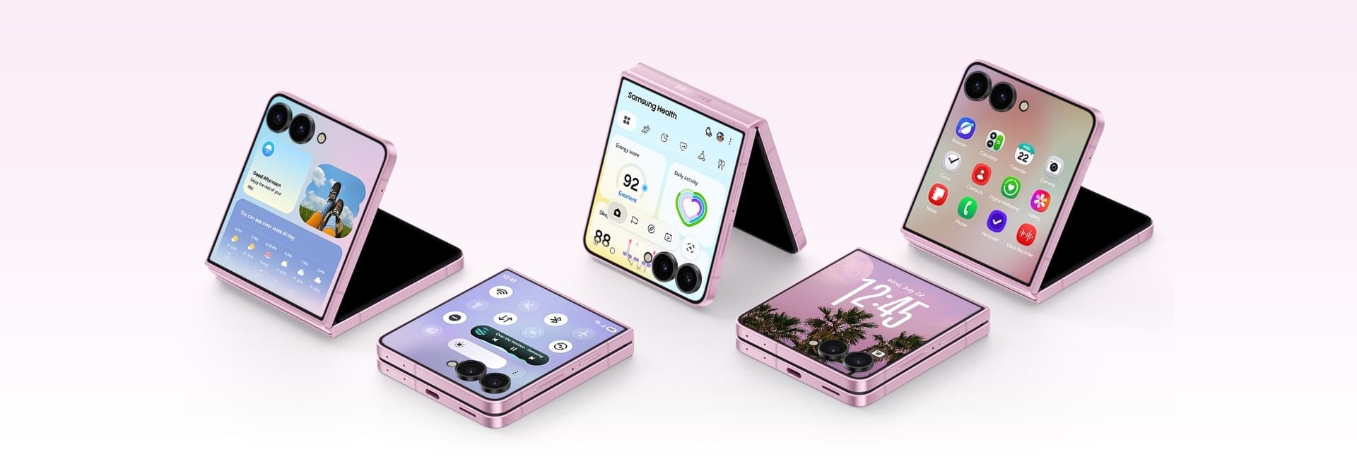 Layar cover dan layar utama Galaxy Z Flip8 menampilkan konten yang berkesinambungan