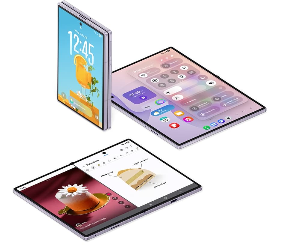 Layar utama Galaxy Z Fold8 menampilkan beberapa aplikasi berjalan berdampingan